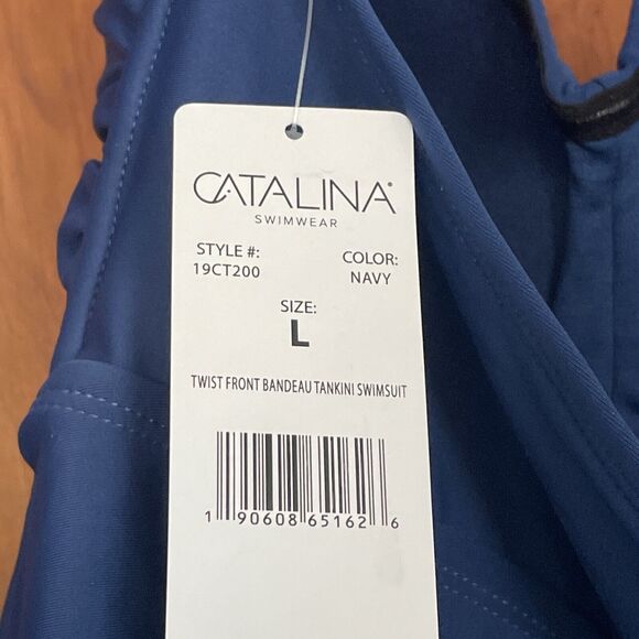 Catalina Women's Swim Top L Tankini Navy Twist Front Bandeau NWT Style #19CT200 - Picture 7 of 9